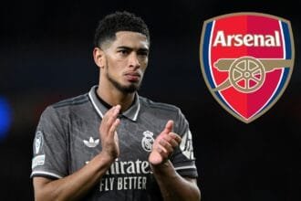 Jude Bellingham applauds the Real Madrid fans after the defeat to Arsenal