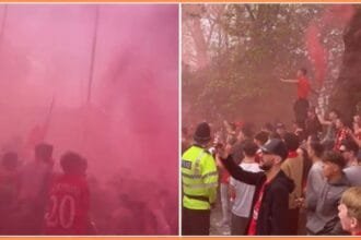 Liverpool fans celebrating in the streets