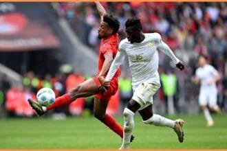 Kingsley Coman in action for Bayern this season