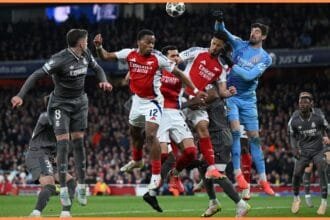 Thibaut Courtois in action for Real Madrid against Arsenal