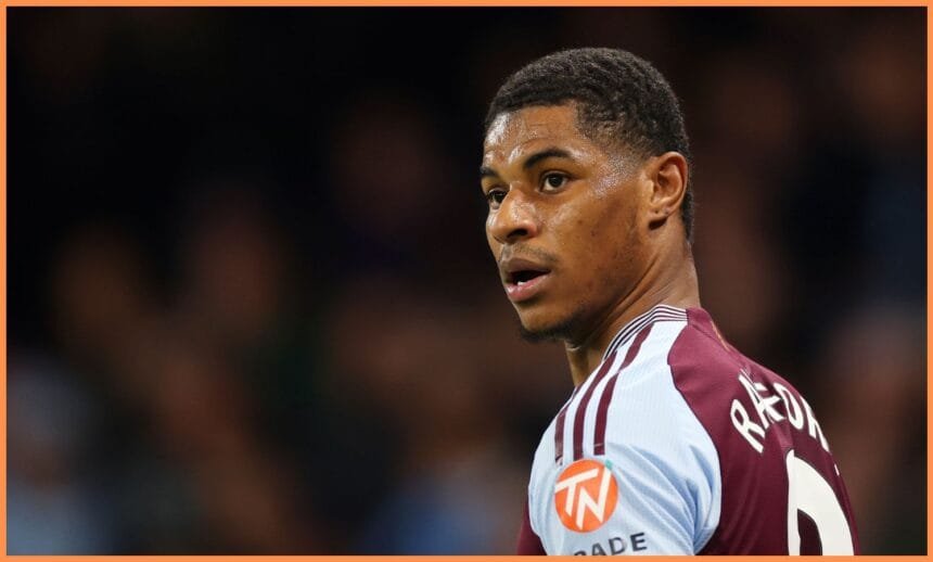 Marcus Rashford in action for Aston Villa