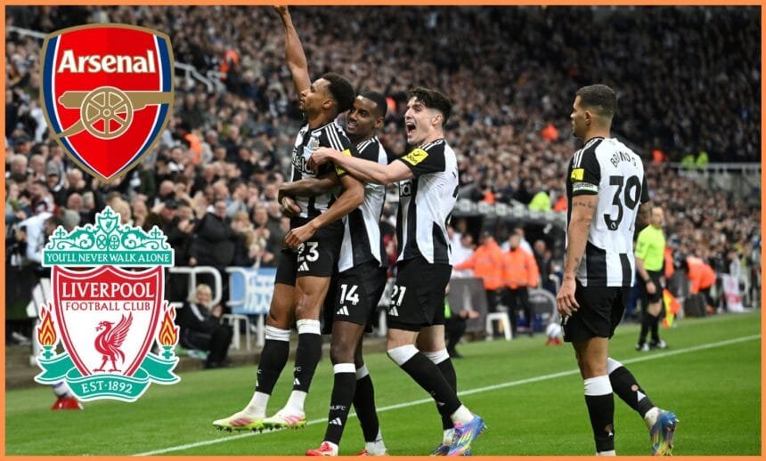 Alexander Isak celebrates with his Newcastle United teammates