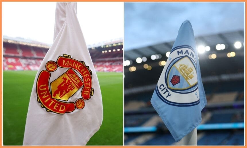 Man United and Man City flags