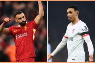 Mohamed Salah and Trent Alexander-Arnold of Liverpool