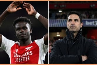 Bukayo Saka and Mikel Arteta