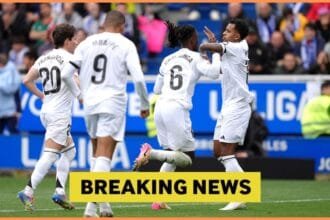 Rodrygo Goes celebrates with his Real Madrid teammates
