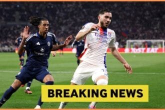 Rayan Cherki in action for Lyon against Manchester United