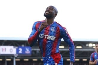 Jean-Philippe Mateta celebrates scoring for Crystal Palace