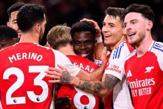 Arsenal star Bukayo Saka celebrating goal vs Fulham