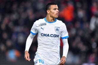 Mason Greenwood celebrates a goal for Marseille