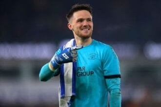 Freddie Woodman of Preston North End celebrates victory