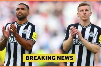 Matt Targett applauds the Newcastle fans