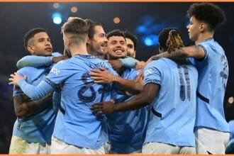 Man City players celebrating