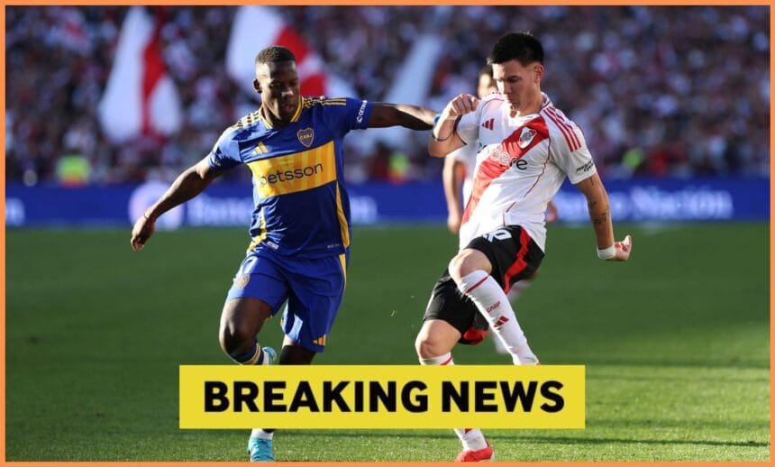 Franco Mastantuono in action for River Plate against Boca Juniors