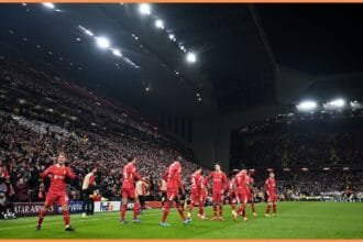 Alexis Mac Allister and his Liverpool teammates celebrate during the win over Real Madrid