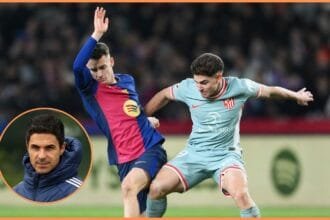 Julian Alvarez in action for Atletico Madrid against Barcelona