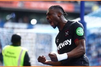 Mohammed Kudus celebrates a goal for West Ham