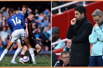 Liam Delap and Mikel Arteta