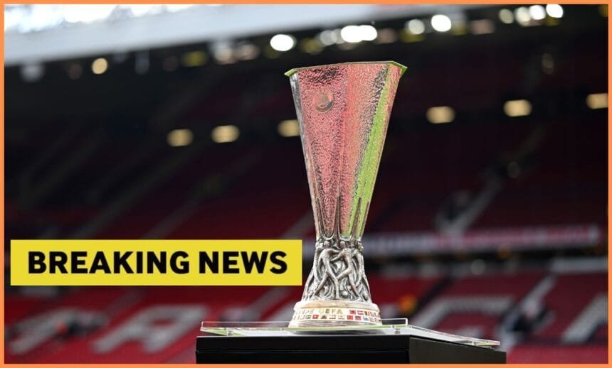 Europa League trophy at Old Trafford, plus yellow