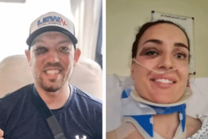 A man island TT racer joking with Peter Hickman about similar injuries after the crash