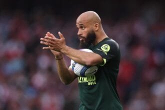 Bryan Mbeumo in action for Brentford against Arsenal