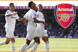 Morgan Rogers and Ollie Watkins celebrate for Aston Villa