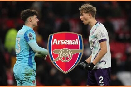 Kepa Arrizabalaga and Dean Huijsen celebrate