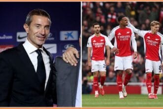 Andrea Berta and Gabriel Magalhaes of Arsenal