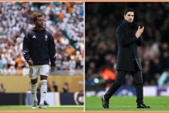 Rodrygo Goes and Mikel Arteta