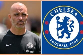 Enzo Maresca and the Chelsea FC logo