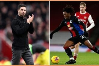 Mikel Arteta, Eberechi Eze and Emile Smith Rowe