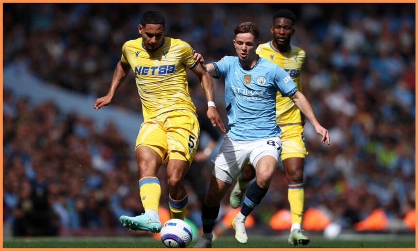 James McAtee in action for Manchester City against Crystal Palace