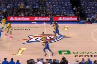 NBA Finals logo on court 2025