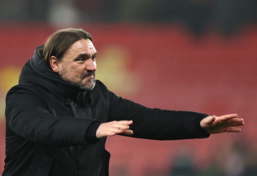 Daniel Farke, Manager of Leeds United, celebrates after the team