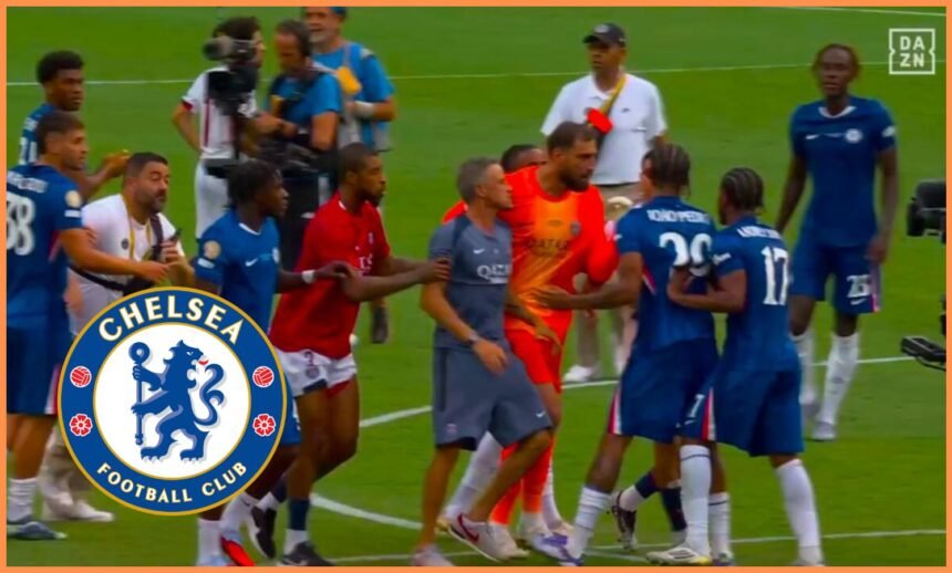 Video: PSG manager Luis Enrique grabs Chelsea in the throat during Club World Cup celebration