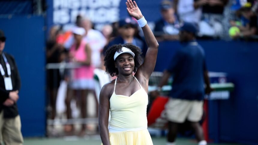 Venus Williams wins a doubles match in Washington in return for tournament play