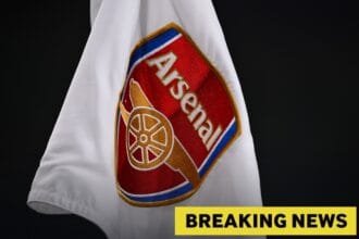 Arsenal FC corner flag and breaking news banner