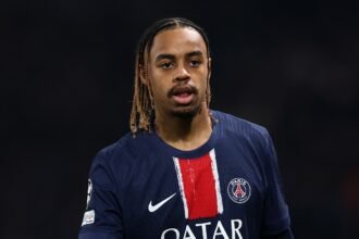 Bradley Barcola in action for PSG