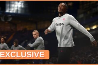 Axel Disasi warming up for Chelsea