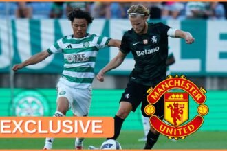 Morten Hjulmand in action for Sporting against Celtic