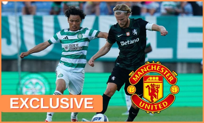 Morten Hjulmand in action for Sporting against Celtic