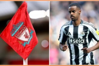 Liverpool FC corner flag and Alexander Isak