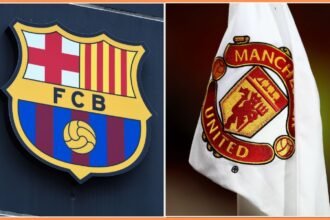 Barcelona and Manchester United club badges