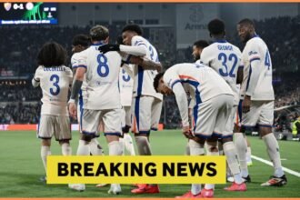 Chelsea players celebrate in the Europa Conference League