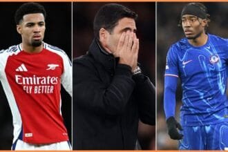 Ethan Nwaneri, Mikel Arteta and Noni Madueke