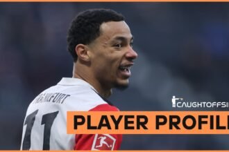 Hugo Ekitike in action for Eintracht Frankfurt - CaughtOffside logo and