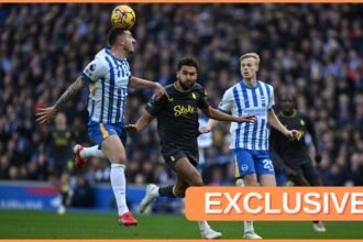 Dominic Calvert-Lewin in action for Everton against Brighton last season