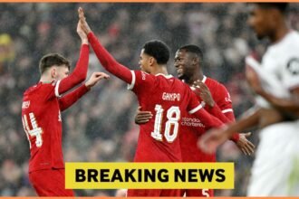 Ibrahima Konate celebrates with his Liverpool teammates