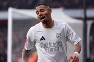 Gabriel Jesus in action for Arsenal in the FA Cup defeat to Man United
