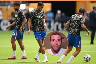 Levi Colwill warming up for Chelsea